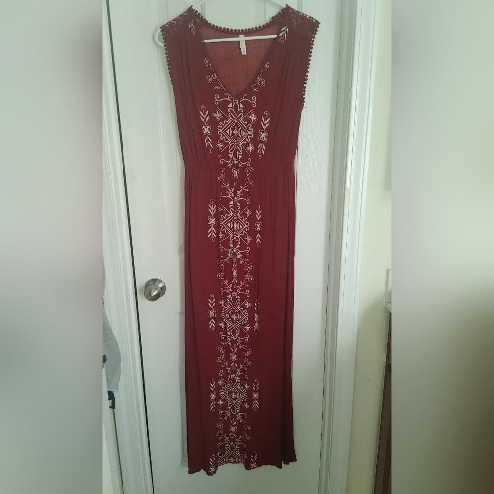 Embroidered Burgundy Maxi Dress